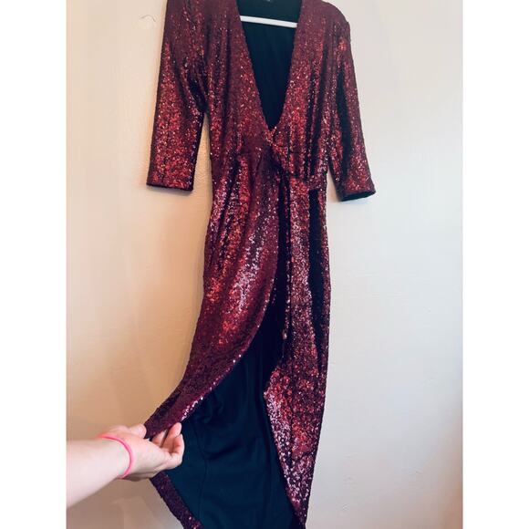 Zhivago Burgundy Sequin Kinsey Wrap Dress Women’s Size 8 Party Cocktail Evening - Picture 6 of 11